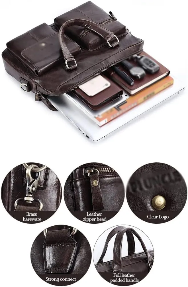 Men Genuine Leather Briefcase 14 Inch Convertible Messenger Bags Handbag Multifunctional Business Shoulder Bag