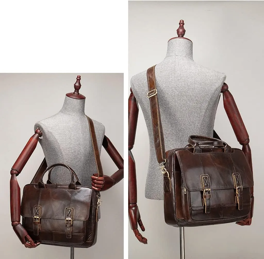 Men Genuine Leather Briefcase Convertible 15 Inch Messenger Bags Handbag Multifunctional Business Work Shoulder Bag