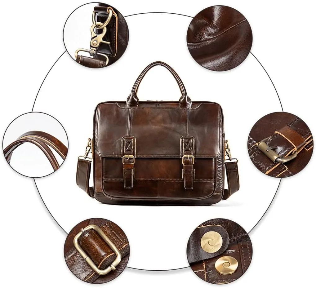 Men Genuine Leather Briefcase Convertible 15 Inch Messenger Bags Handbag Multifunctional Business Work Shoulder Bag