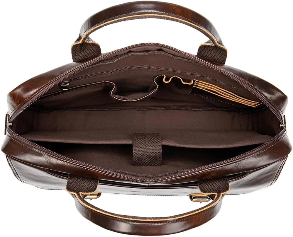 Men Genuine Leather Briefcase Convertible 15 Inch Messenger Bags Handbag Multifunctional Business Work Shoulder Bag