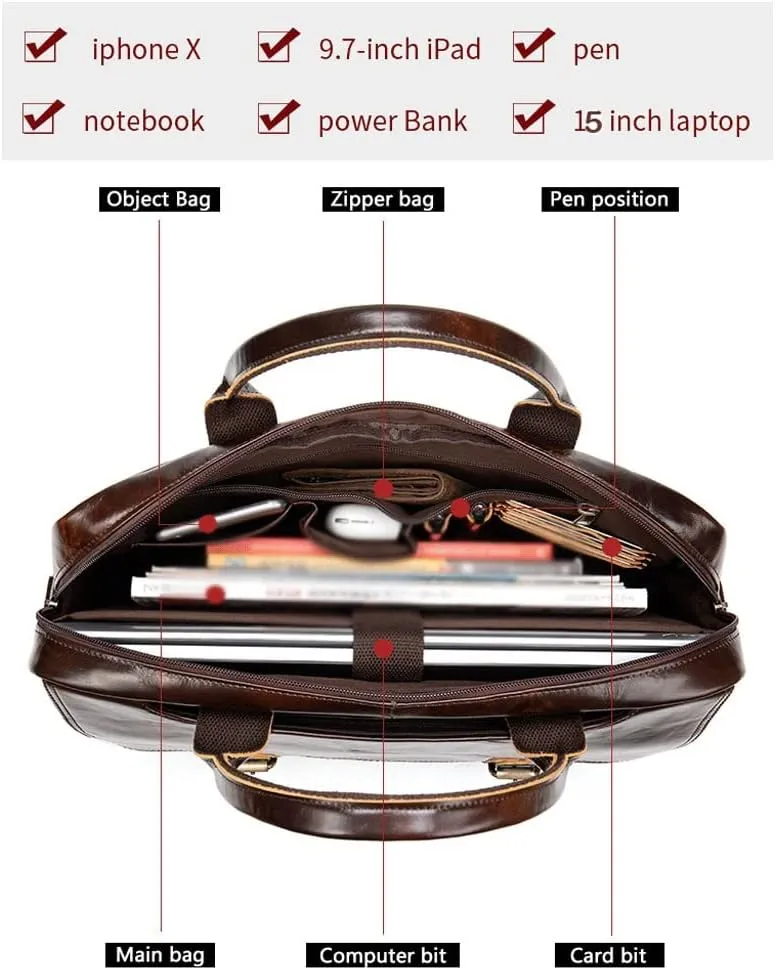 Men Genuine Leather Briefcase Convertible 15 Inch Messenger Bags Handbag Multifunctional Business Work Shoulder Bag
