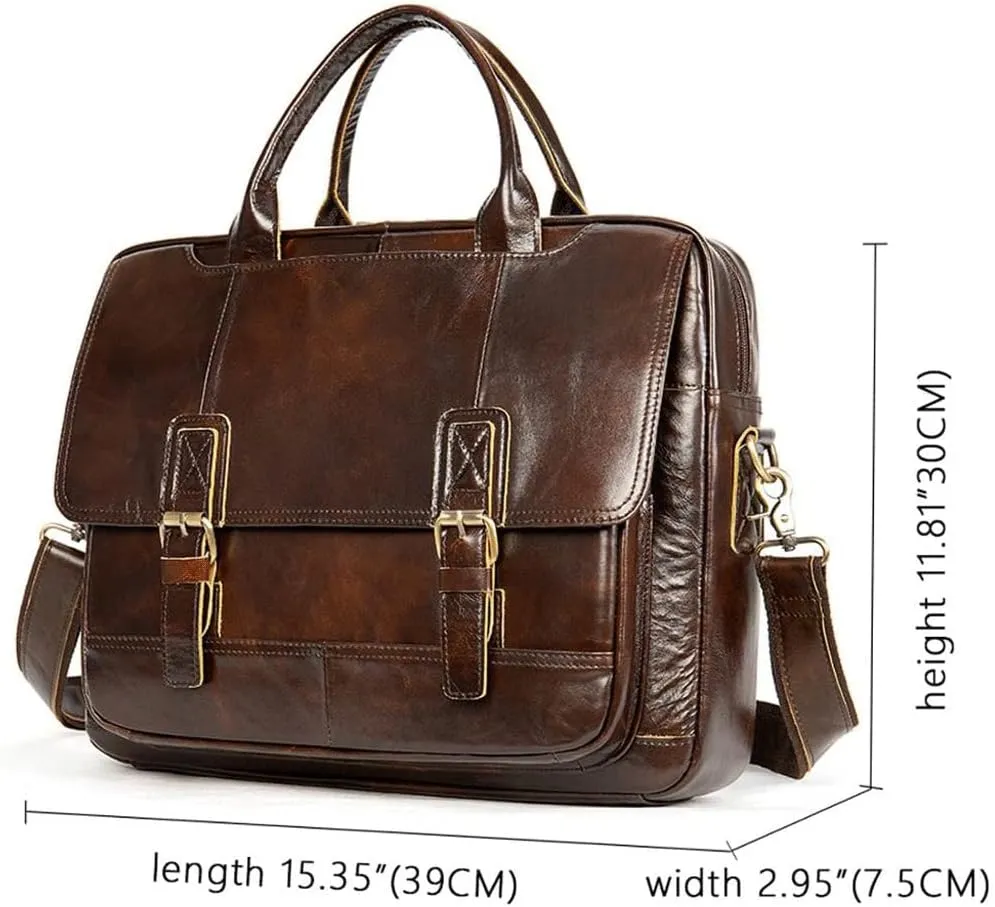 Men Genuine Leather Briefcase Convertible 15 Inch Messenger Bags Handbag Multifunctional Business Work Shoulder Bag