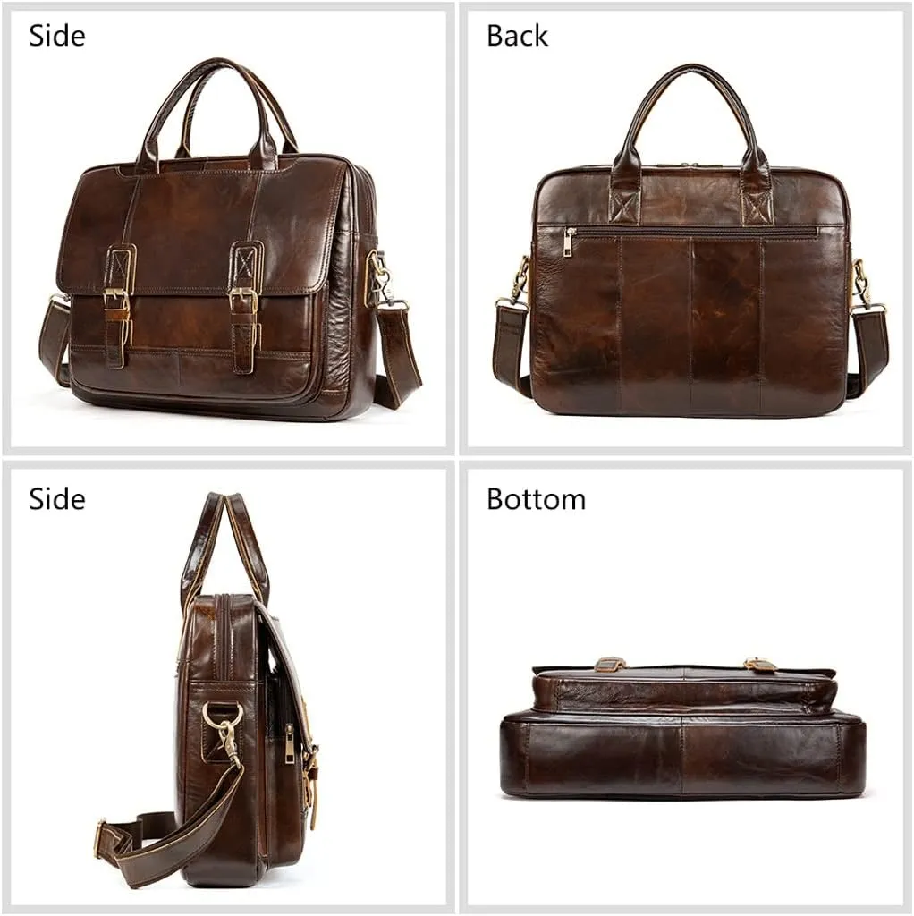 Men Genuine Leather Briefcase Convertible 15 Inch Messenger Bags Handbag Multifunctional Business Work Shoulder Bag