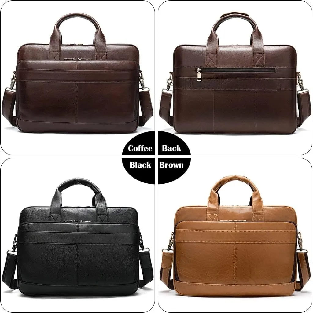 Men Genuine Leather Briefcase Convertible 15.6 Inch Messenger Bags Handbag Multifunctional Business Shoulder Bag