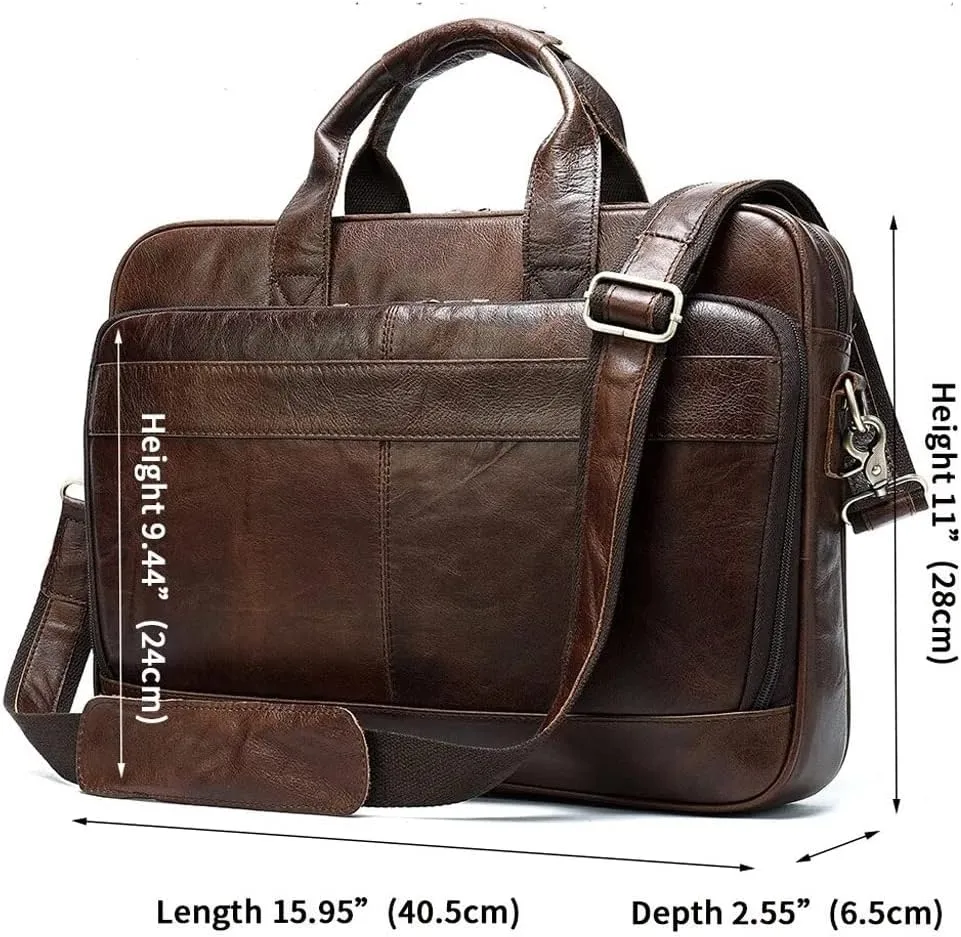 Men Genuine Leather Briefcase Convertible 15.6 Inch Messenger Bags Handbag Multifunctional Business Shoulder Bag
