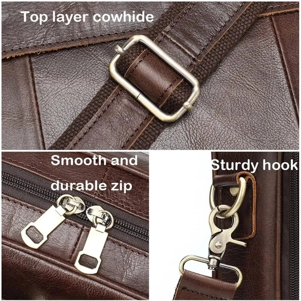 Men Genuine Leather Briefcase Convertible 15.6 Inch Messenger Bags Handbag Multifunctional Business Shoulder Bag