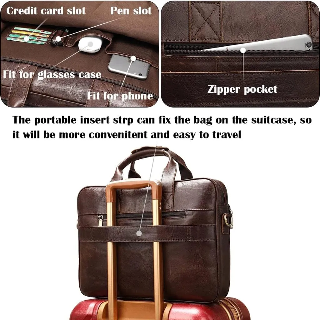 Men Genuine Leather Briefcase Convertible 15.6 Inch Messenger Bags Handbag Multifunctional Business Shoulder Bag