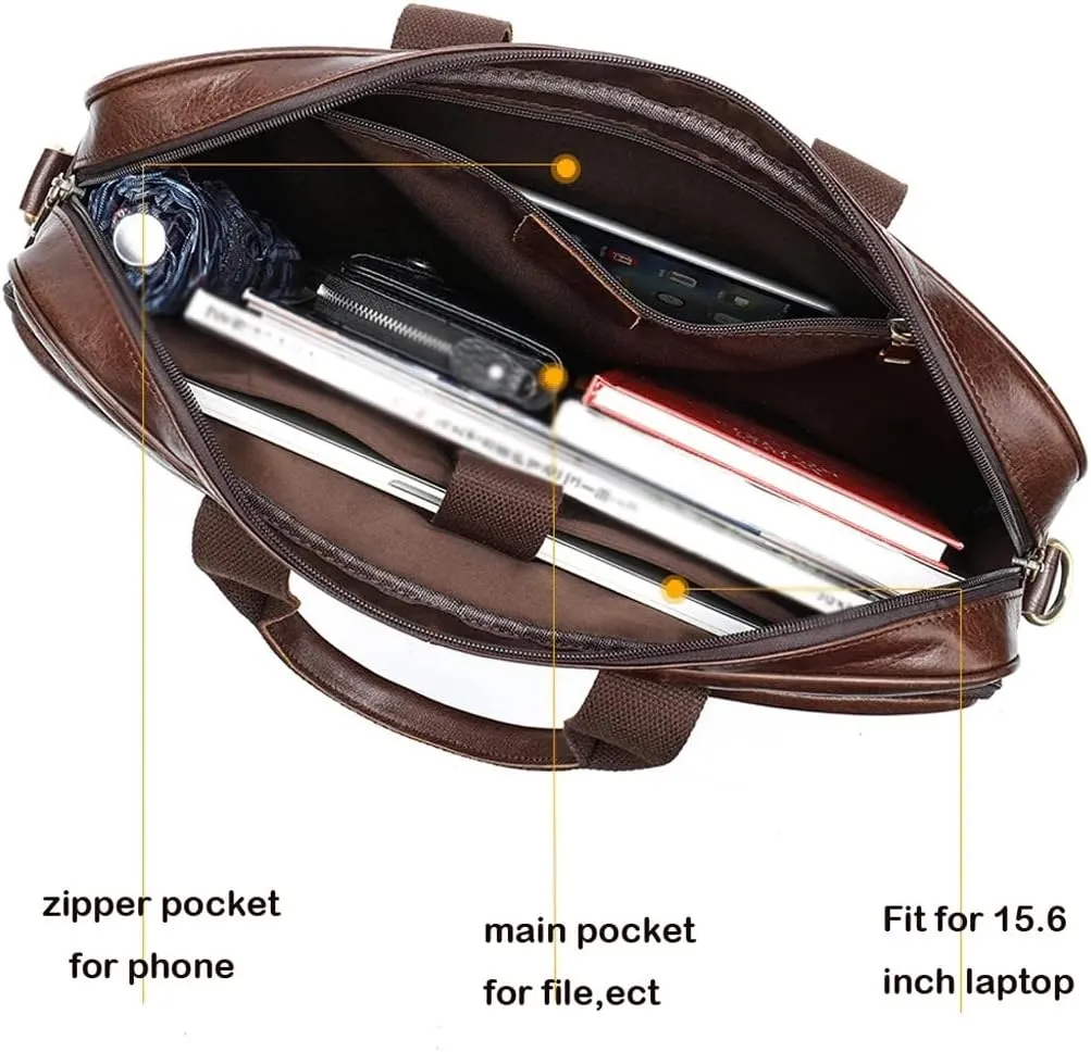 Men Genuine Leather Briefcase Convertible 15.6 Inch Messenger Bags Handbag Multifunctional Business Shoulder Bag
