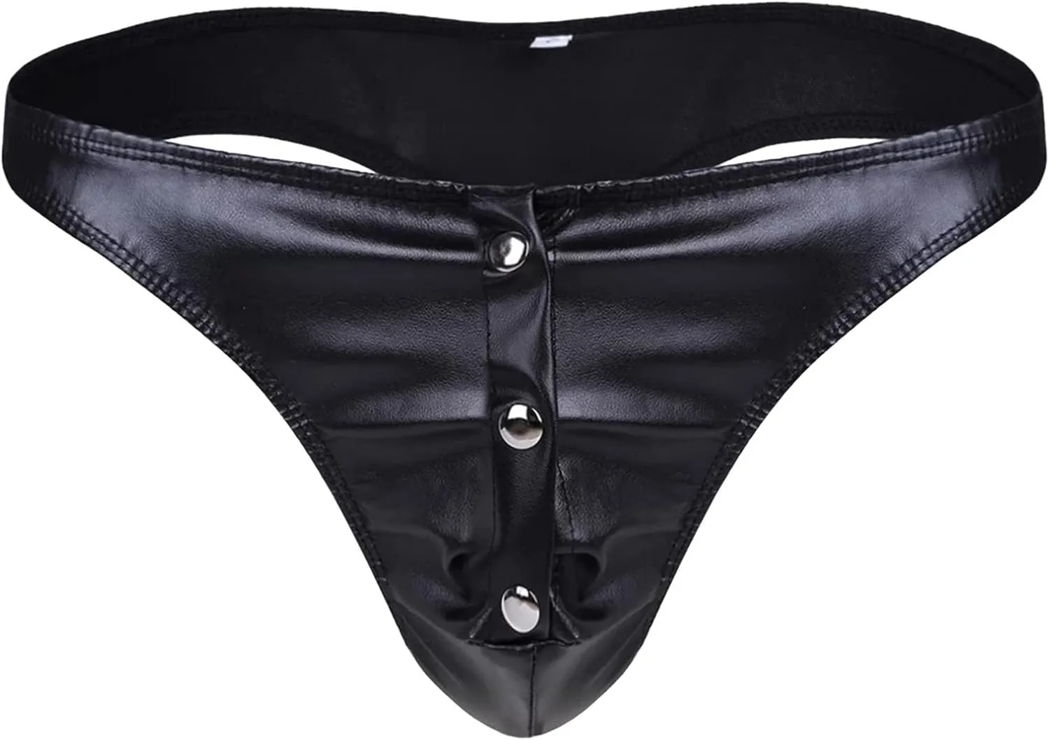 Men Sexy Thong Underpant Funny Button Removable Pouch Faux Leather Underwear Breathable C-String Bikini Briefs