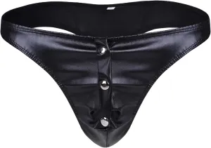 Men Sexy Thong Underpant Funny Button Removable Pouch Faux Leather Underwear Breathable C-String Bikini Briefs