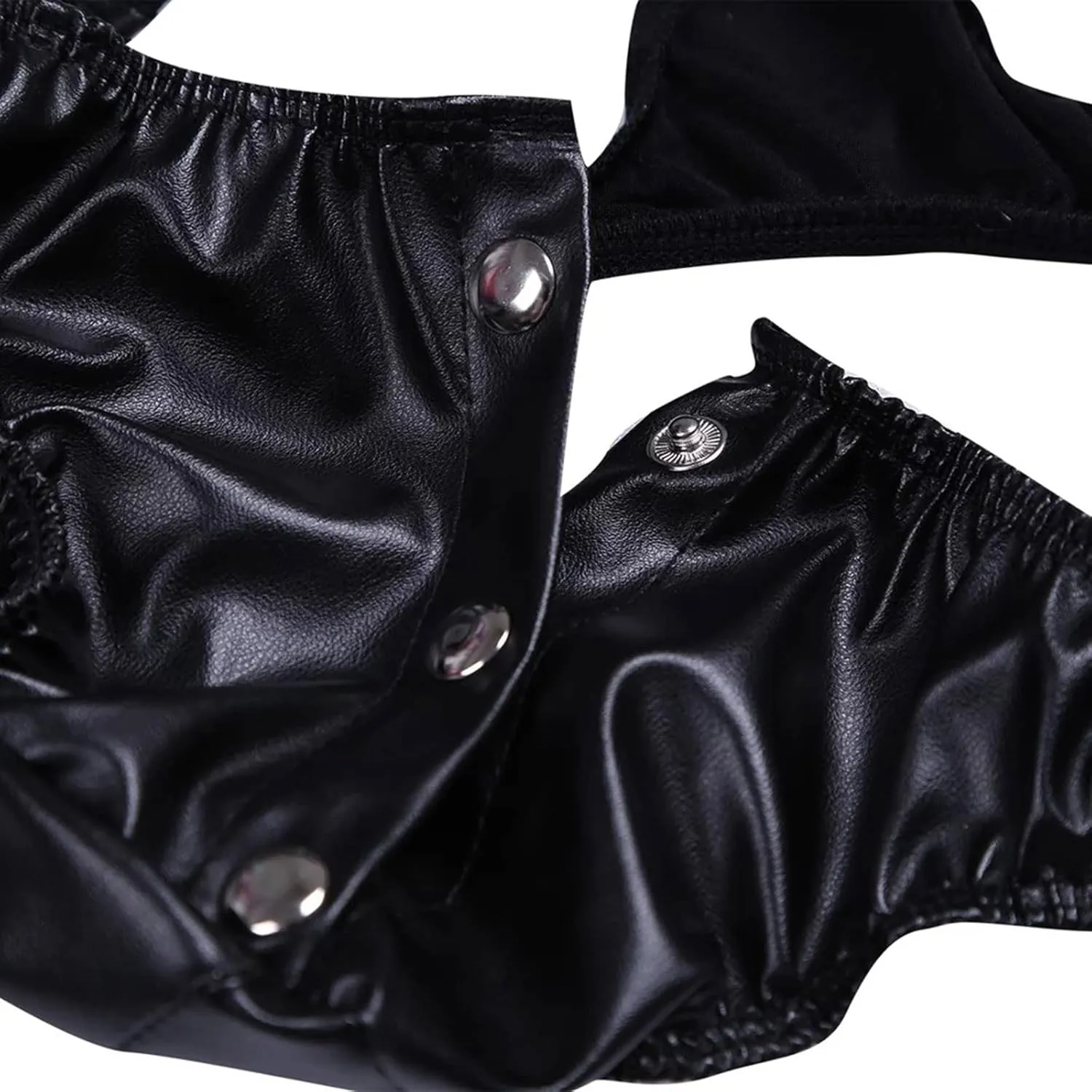 Men Sexy Thong Underpant Funny Button Removable Pouch Faux Leather Underwear Breathable C-String Bikini Briefs