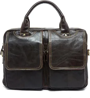 Men's Briefcase Leather Laptop Bag 14'' Genuine Leather Men Messenger Shoulder Bags Men's Crossbody Handbag (One_Size, Black)