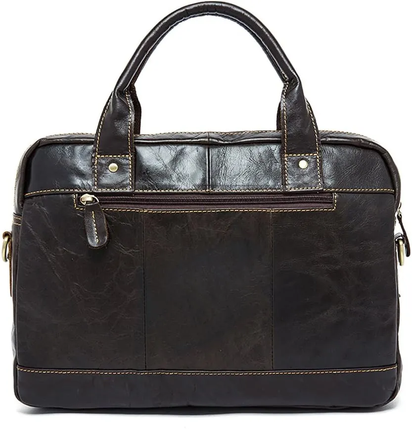 Men's Briefcase Leather Laptop Bag 14'' Genuine Leather Men Messenger Shoulder Bags Men's Crossbody Handbag (One_Size, Black)