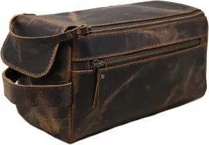Men's Genuine Leather Toiletry Bag Waterproof Dopp Kit Shaving Bags And Grooming For Travel Groomsmen Gift Men Women Hanging Zippered Makeup Bathroom Cosmetic Pouch Case Make Up kit