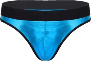 Men's Low-Waist Sexy Micro-Elastic Briefs Imitation Leather Breathable Thong Underwear Blue XL