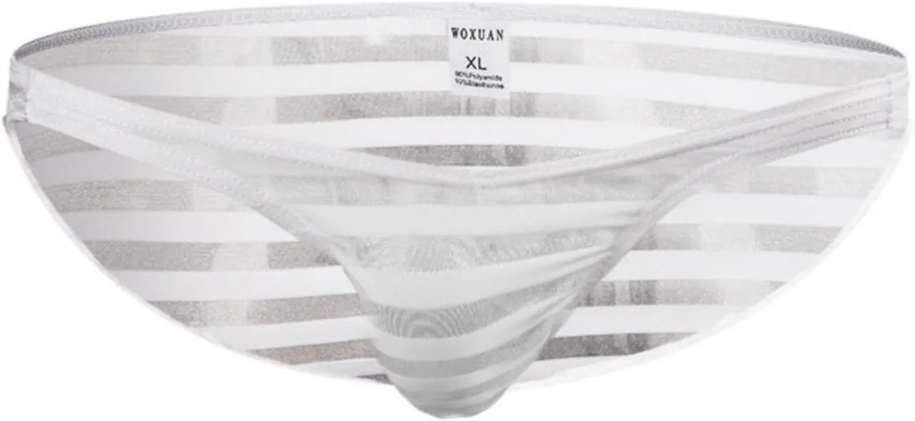 Men's Sheer Sexy Underwear Fashion Striped Bulge Pouch Briefs Lightweight Breathable Gay Underpants Sissy Panties
