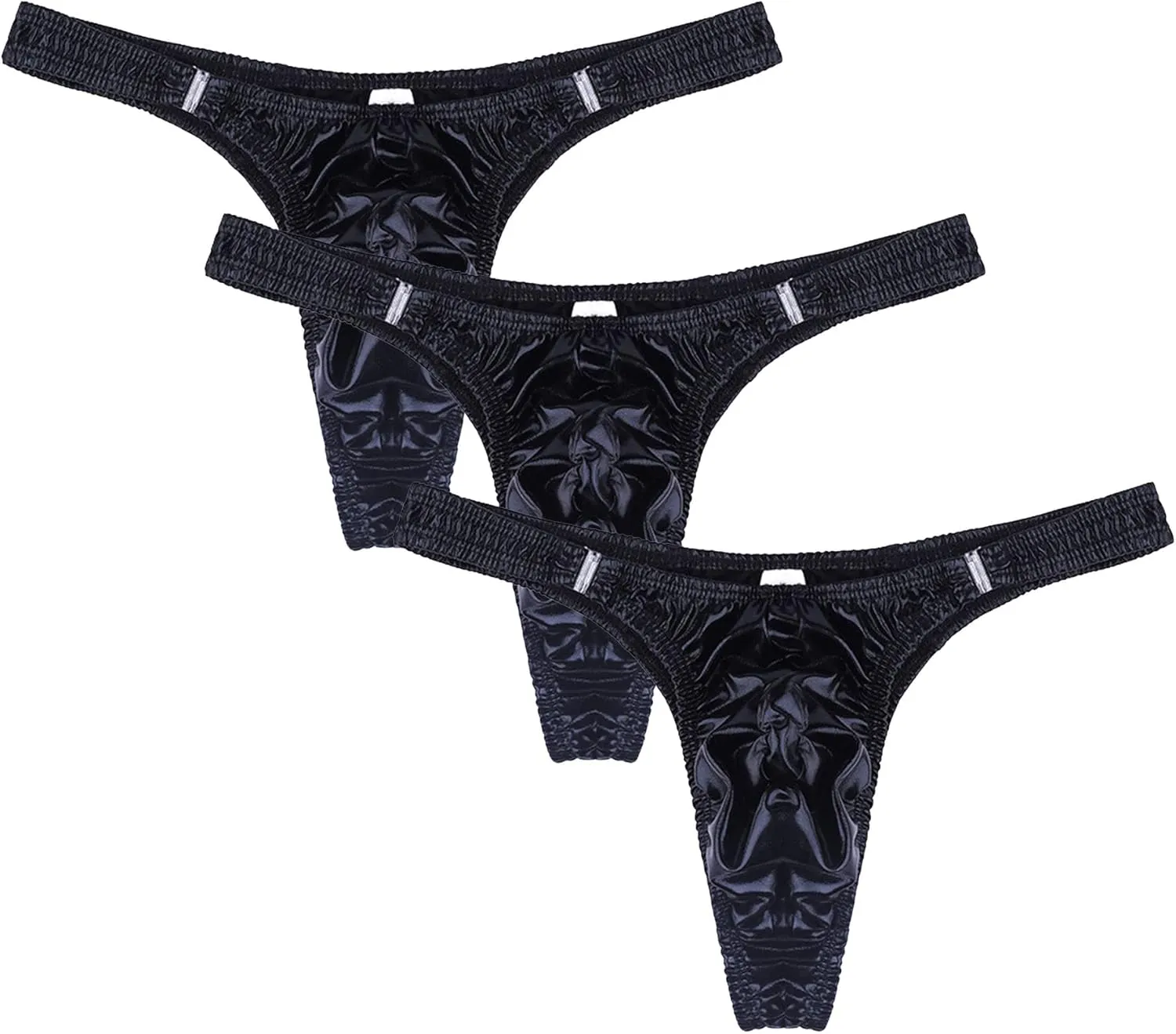 Mens Stretch Thong T-Back Sexy Underwear Low Rise Under Panties Underwear Leather Briefs Breathable Underpants