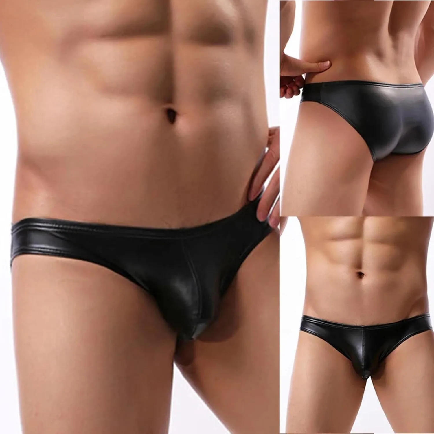 Men's Underwear Sexy G-Strings Thongs Low Waist Stretchy Pu Leather T-Back Breathable Bikini Underwear Brief Lingerie