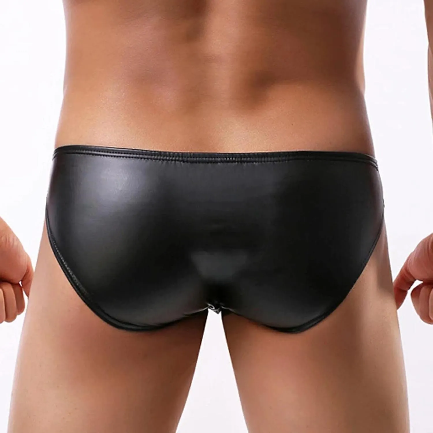 Men's Underwear Sexy G-Strings Thongs Low Waist Stretchy Pu Leather T-Back Breathable Bikini Underwear Brief Lingerie