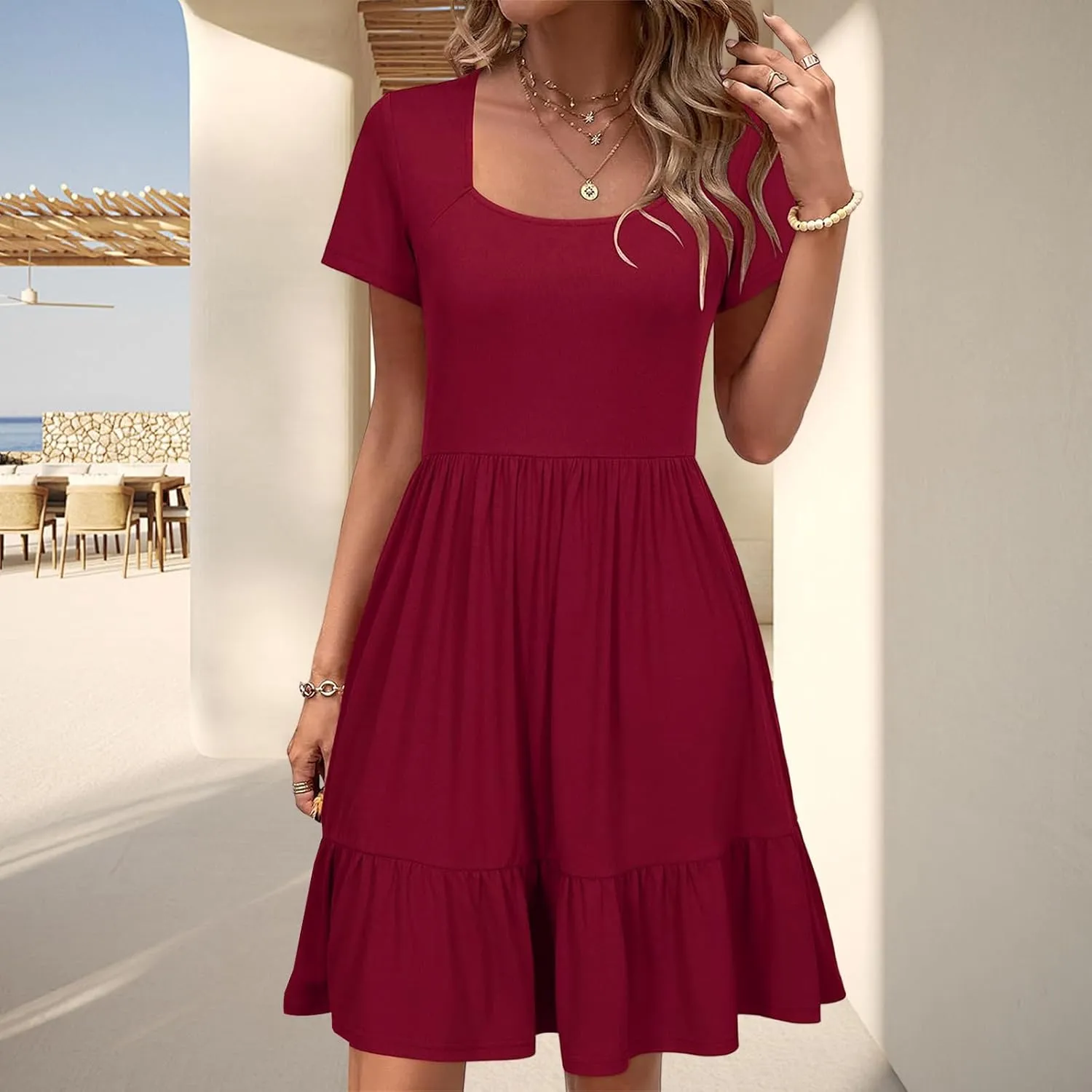 Mini Dresses for Women Summer Casual Short Dress Formal Short Sleeve Business Outfits Ruffle Beach Vacation Sundress