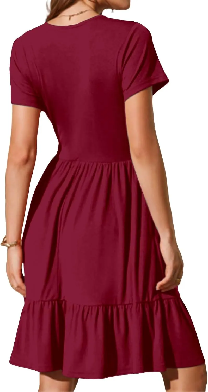Mini Dresses for Women Summer Casual Short Dress Formal Short Sleeve Business Outfits Ruffle Beach Vacation Sundress