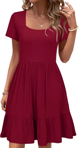 Mini Dresses for Women Summer Casual Short Dress Formal Short Sleeve Business Outfits Ruffle Beach Vacation Sundress