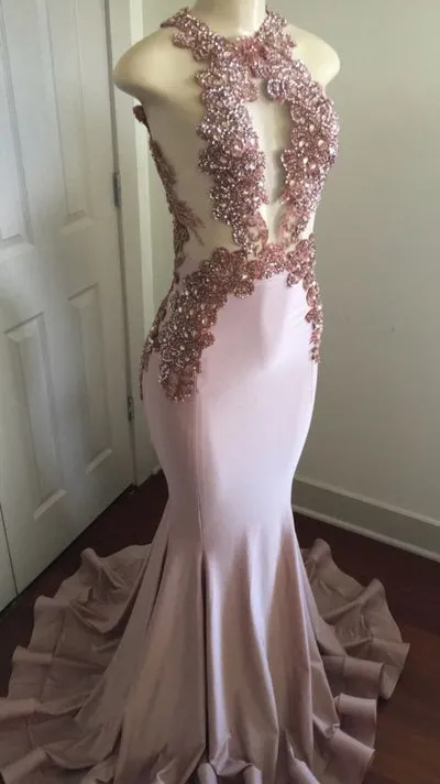 MODERN LACE APPLIQUES SLEEVELESS PARTY GOWNS PROM DRESS SA69