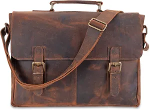 moonster Leather Messenger Bag for Men, Rustic Messenger Bag for Women  Handmade Full Grain Leather Bag for Men - Distressed Buffalo Leather  16 Inch Laptop Bag with Padded Compartment Pockets