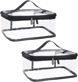 Multifunctional PVC Storage Bag Waterproof Cosmetic Bag Portable Travel Handbag Toiletry Bag With Double Zipper 2 -pack