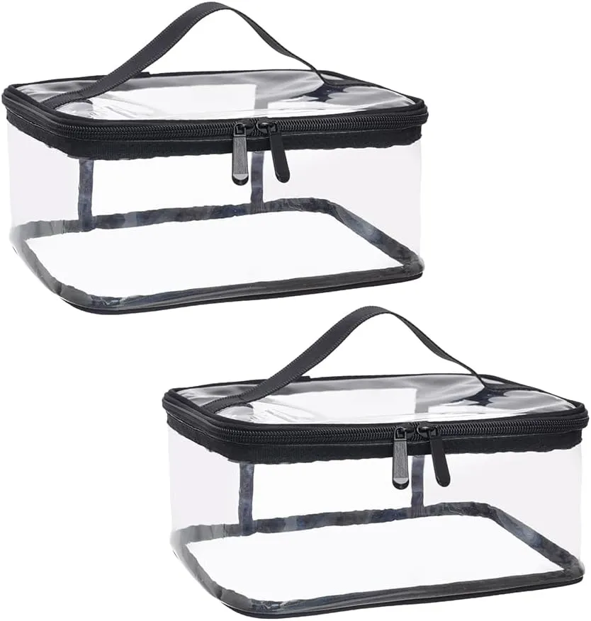 Multifunctional PVC Storage Bag Waterproof Cosmetic Bag Portable Travel Handbag Toiletry Bag With Double Zipper 2 -pack