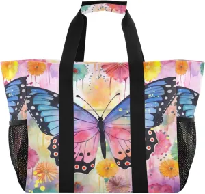Nander Beautiful Butterflies Foldable Tote Bag Waterproof Sandproof Women Beach Bag Handbag Gym Bag Travel Shopping Bag
