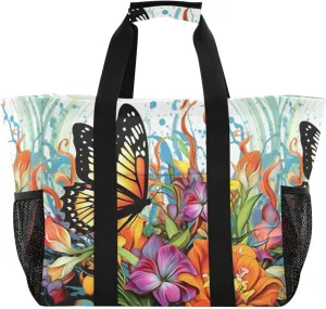Nander Beautiful Butterfly Foldable Tote Bag Waterproof Sandproof Women Beach Bag Handbag Gym Bag Travel Shopping Bag