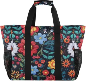 Nander Beautiful Colorful Flowers Foldable Tote Bag Waterproof Sandproof Women Beach Bag Handbag Gym Bag Travel Shopping Bag