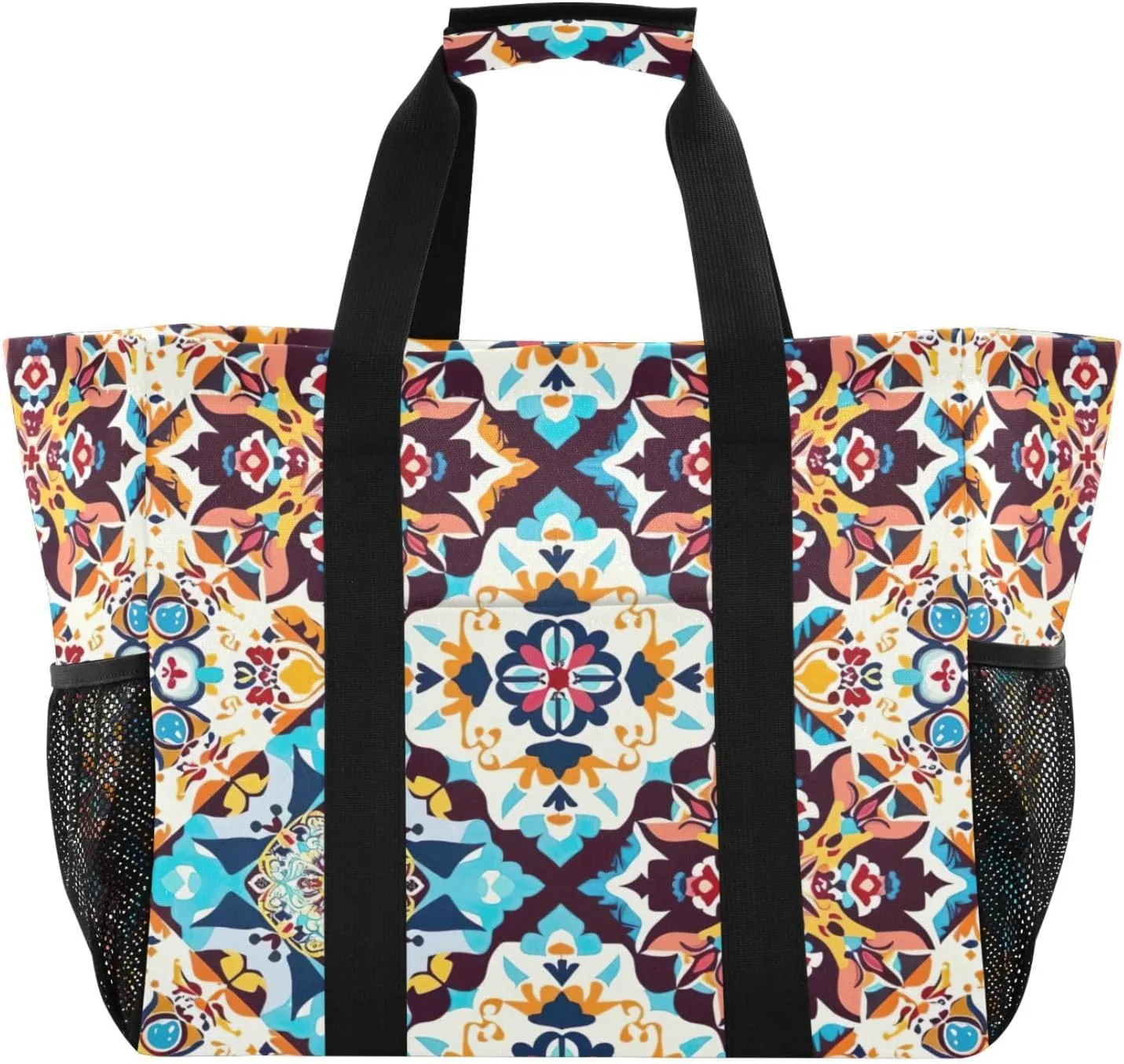 Nander Beautiful Mexican Style Ceramic Tiles Foldable Tote Bag Waterproof Sandproof Women Beach Bag Handbag Gym Bag Travel Shopping Bag
