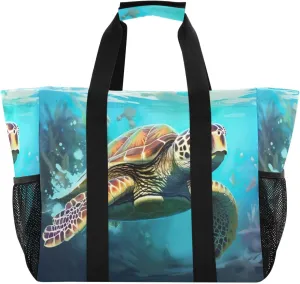 Nander Beautiful Turtle Foldable Tote Bag Waterproof Sandproof Women Beach Bag Handbag Gym Bag Travel Shopping Bag