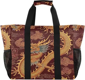 Nander Chinese Dragon Foldable Tote Bag Waterproof Sandproof Women Beach Bag Handbag Gym Bag Travel Shopping Bag