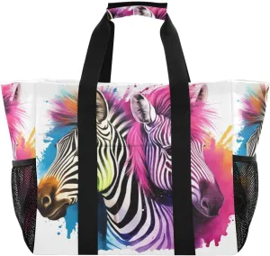 Nander Colored Zebra Foldable Tote Bag Waterproof Sandproof Women Beach Bag Handbag Gym Bag