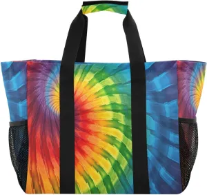 Nander Colorful Tie Dyeing Foldable Tote Bag Waterproof Sandproof Women Beach Bag Handbag Gym Bag