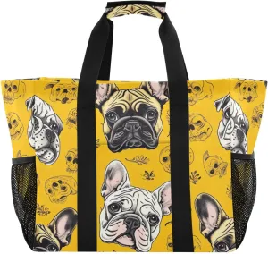 Nander Cute Bulldog Foldable Tote Bag Waterproof Sandproof Women Beach Bag Handbag Gym Bag Travel Shopping Bag