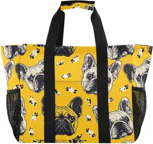 Nander Cute Bulldog Foldable Tote Bag Waterproof Sandproof Women Beach Bag Handbag Gym Bag Travel Shopping Bag