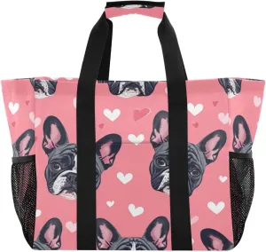 Nander Cute Bulldog Foldable Tote Bag Waterproof Sandproof Women Beach Bag Handbag Gym Bag Travel Shopping Bag