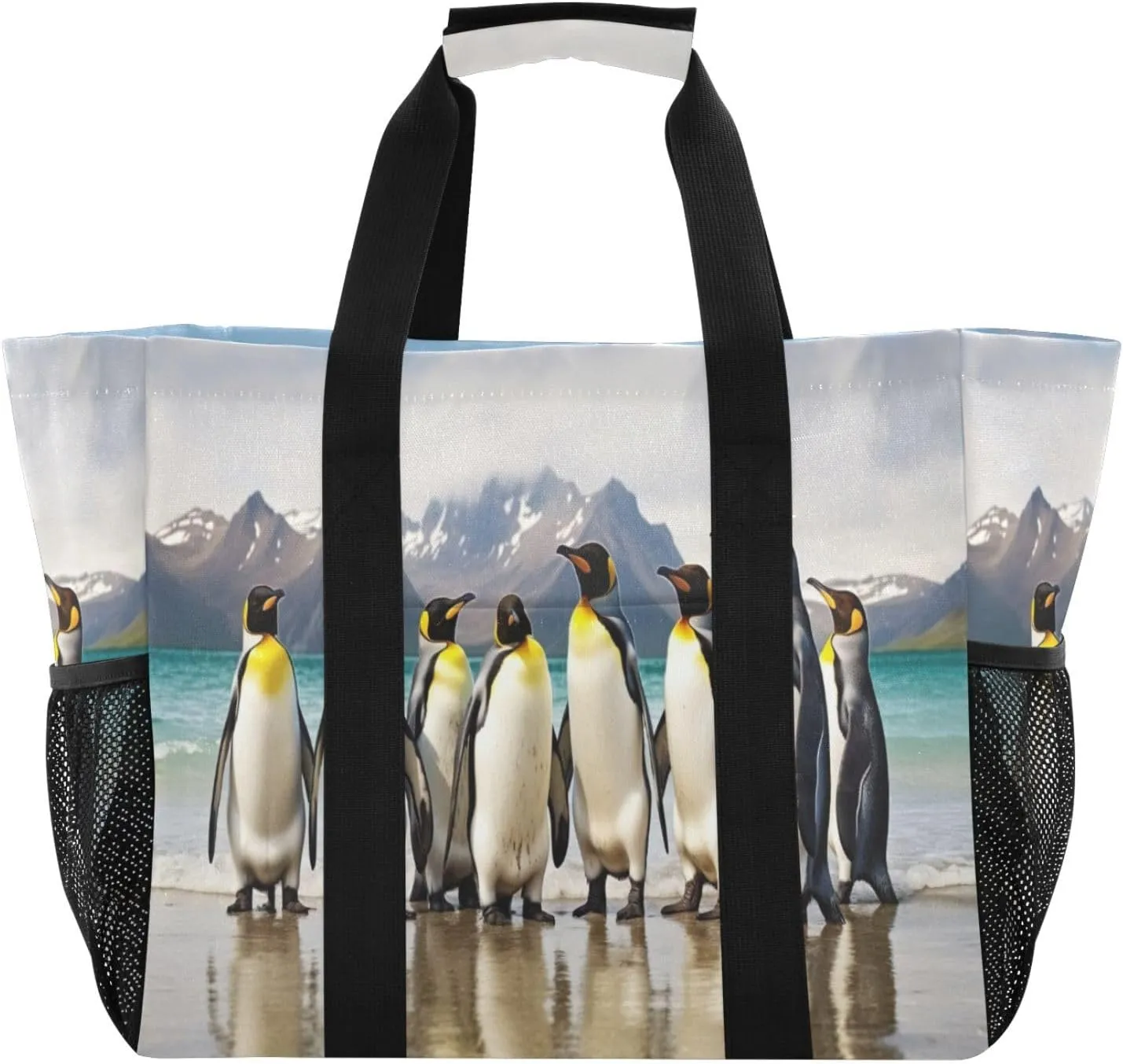 Nander Cute Penguin Family Foldable Tote Bag Waterproof Sandproof Women Beach Bag Handbag Gym Bag Travel Shopping Bag