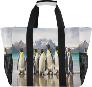 Nander Cute Penguin Family Foldable Tote Bag Waterproof Sandproof Women Beach Bag Handbag Gym Bag Travel Shopping Bag