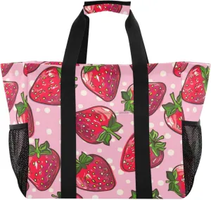 Nander Cute Strawberry Foldable Tote Bag Waterproof Sandproof Women Beach Bag Handbag Gym Bag Travel Shopping Bag