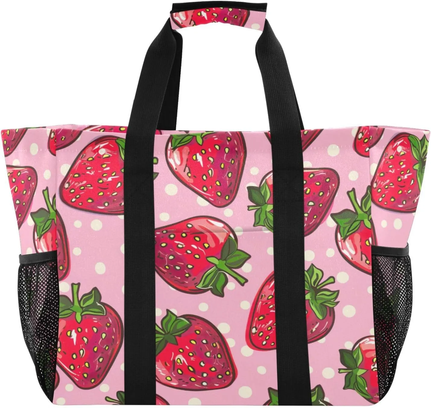 Nander Cute Strawberry Foldable Tote Bag Waterproof Sandproof Women Beach Bag Handbag Gym Bag Travel Shopping Bag
