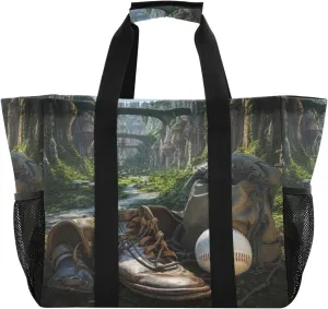 Nander Forest Baseball Foldable Tote Bag Waterproof Sandproof Women Beach Bag Handbag Gym Bag Travel Shopping Bag