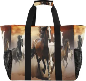 Nander Horses Running in The Desert Foldable Tote Bag Waterproof Sandproof Women Beach Bag Handbag Gym Bag Travel Shopping Bag