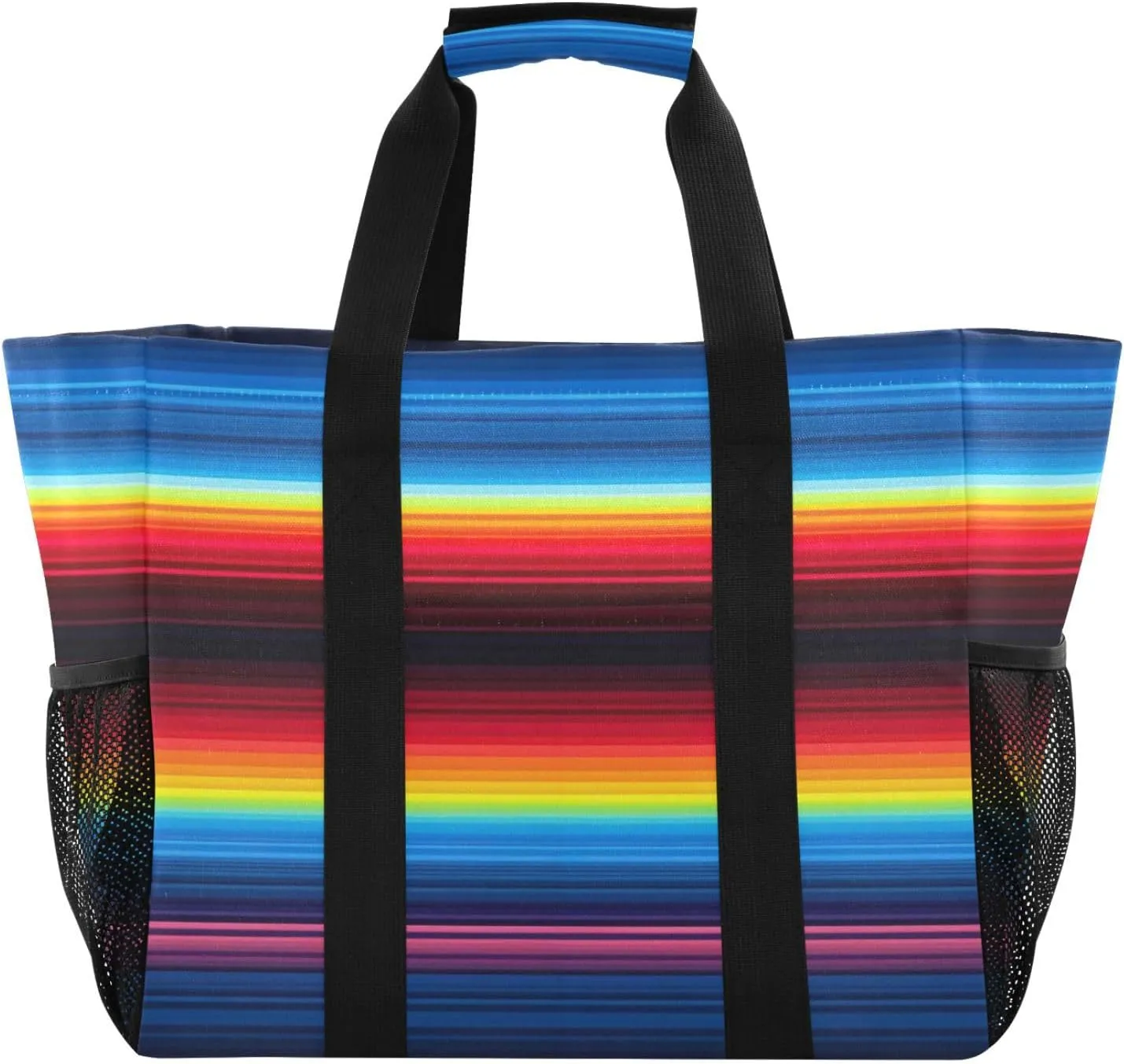 Nander Mexican Style Blankets Colorful Stripes Foldable Tote Bag Waterproof Sandproof Women Beach Bag Handbag Gym Bag Travel Shopping Bag