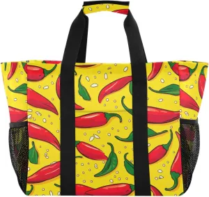 Nander Red Pepper Foldable Tote Bag Waterproof Sandproof Women Beach Bag Handbag Gym Bag Travel Shopping Bag