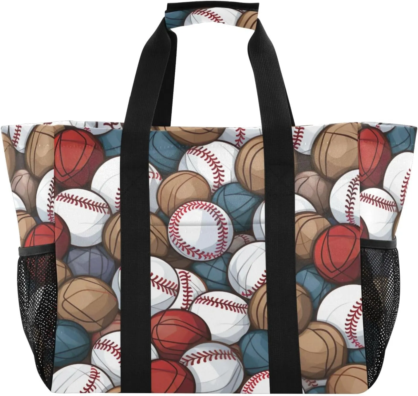 Nander Retro Baseball Foldable Tote Bag Waterproof Sandproof Women Beach Bag Handbag Gym Bag Travel Shopping Bag